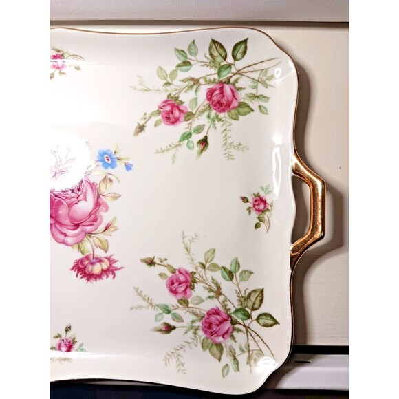 Cico Bavaria German Porcelain Serving Tray with Pink Roses circa 1940s - Picture 7 of 12